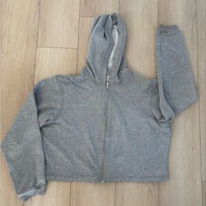 Boxy Cropped Grey Zip-Up Hoodie